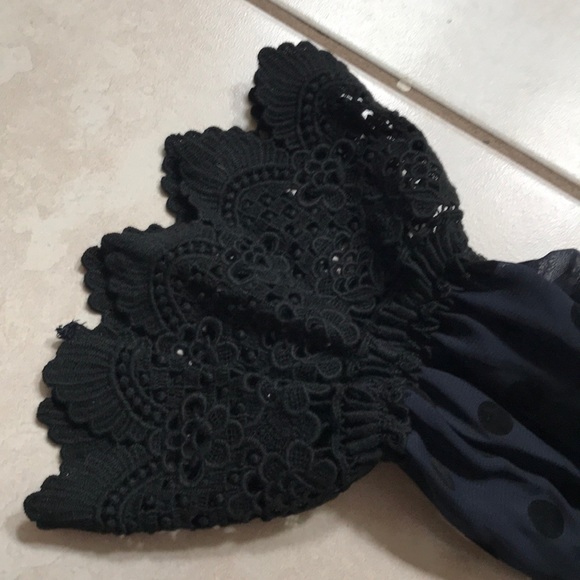 Navy Polka Dot Off the Shoulder Top - Picture 5 of 5